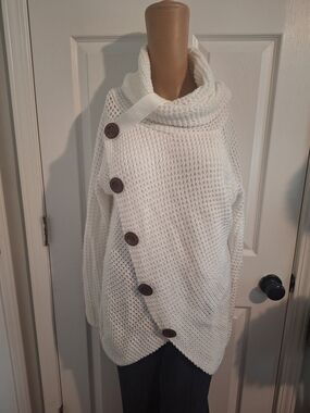 Button-Accent white Knit Sweater